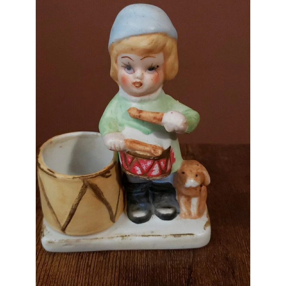 Vintage J.S.N.Y. Porcelain Ceramic Little Drummer Child with Dog Figurine Taiwan